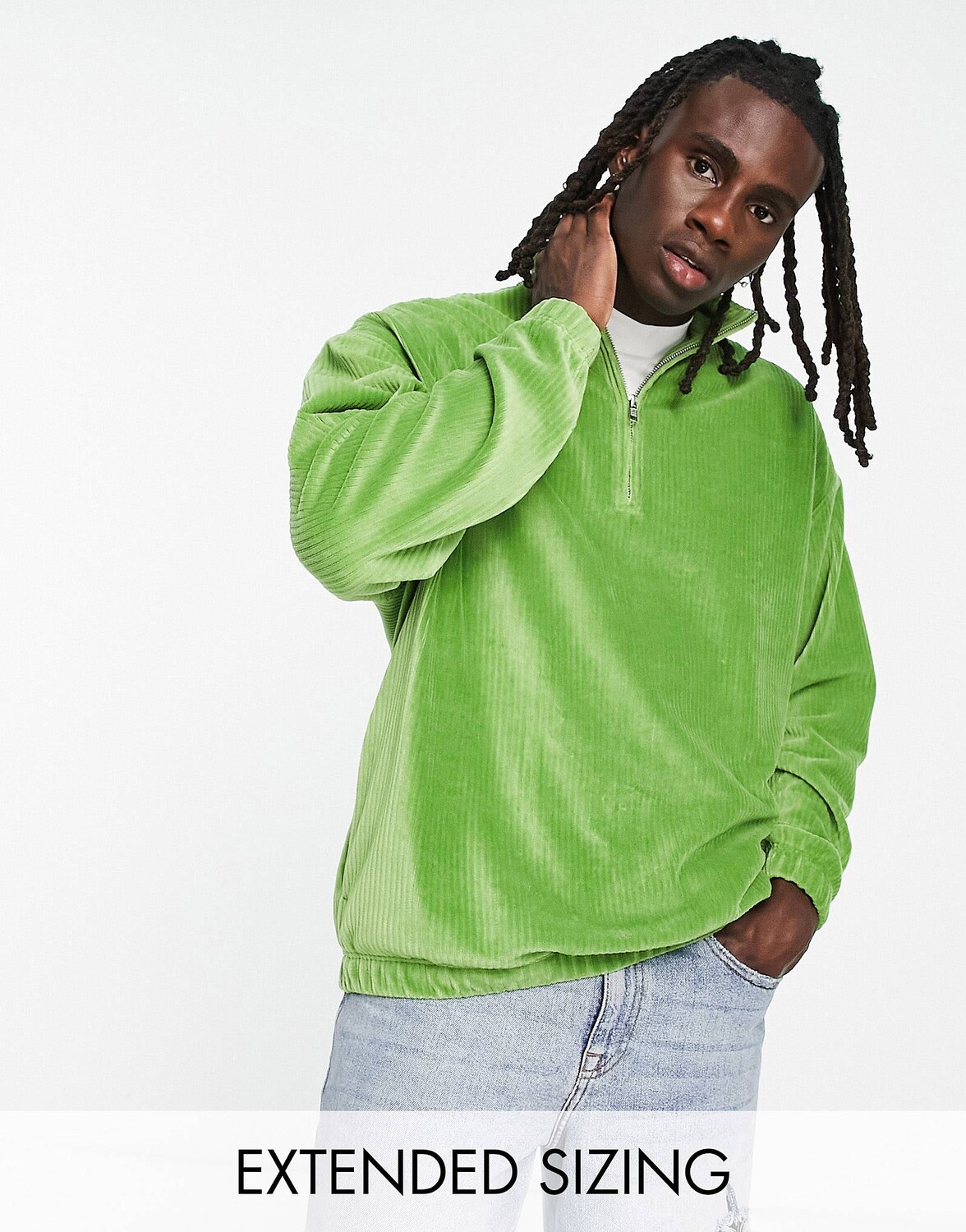 

Зеленая велюровая толстовка оверсайз с молнией до половины ASOS DESIGN