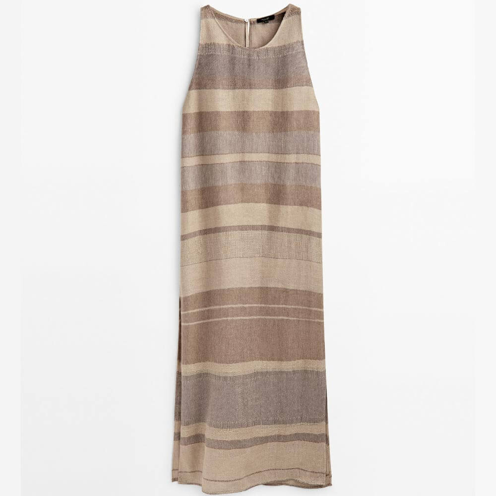 

Платье Massimo Dutti 100% Linen Striped Rustic, коричневый/светло-коричневый