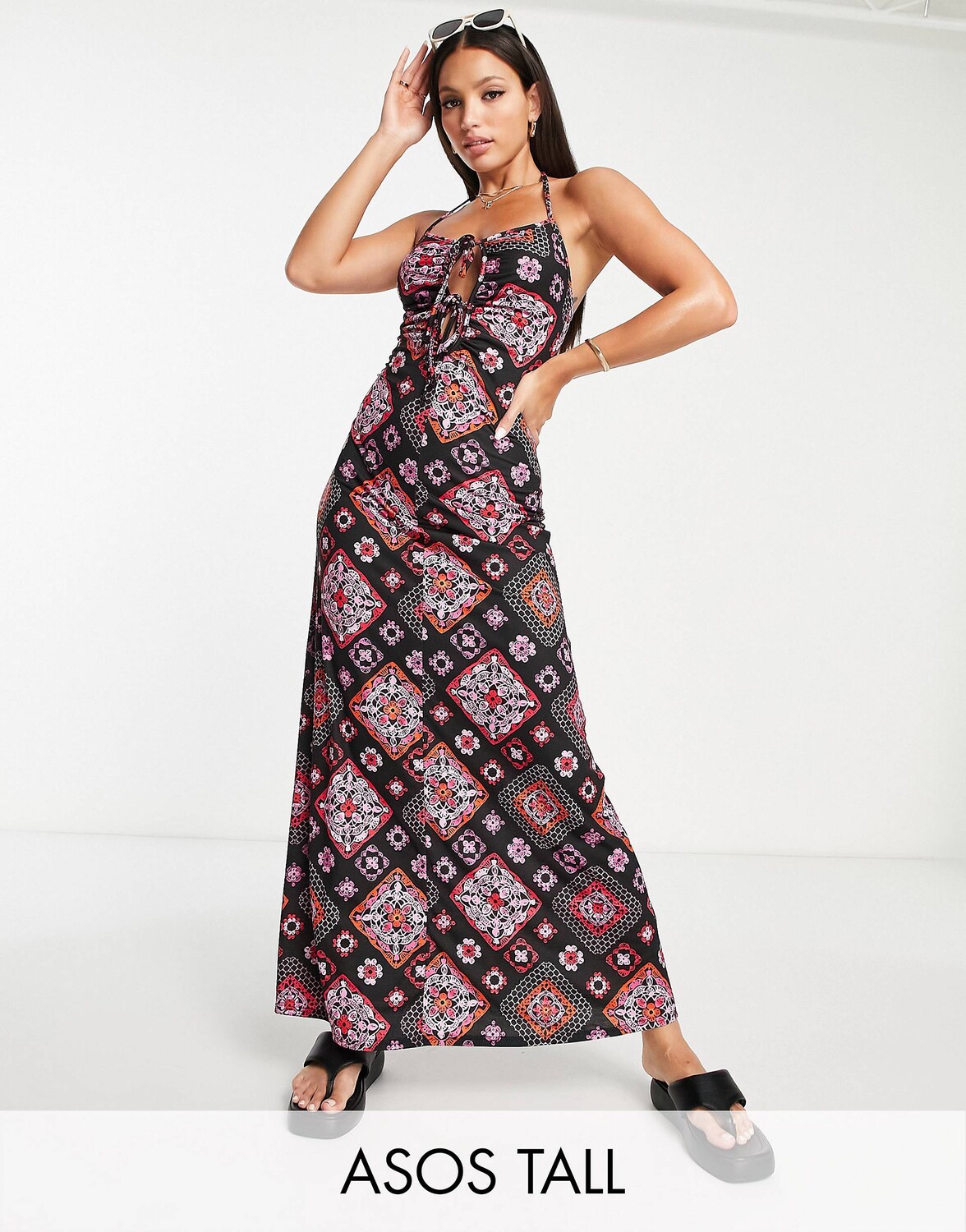 

Красное платье макси с лямками и бретельками ASOS DESIGN Tall