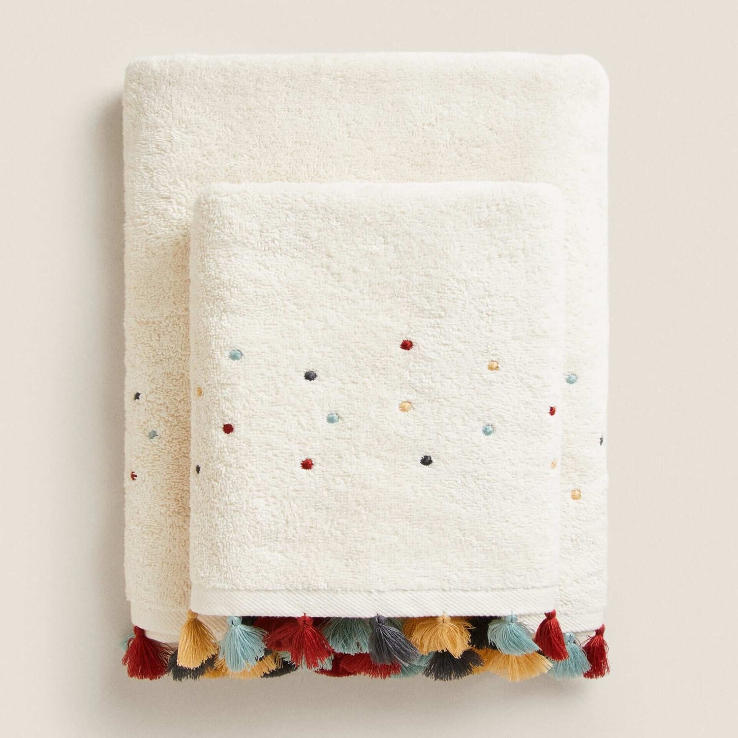 

Полотенце Zara Home With Pompom Detail And Embroidery, белый