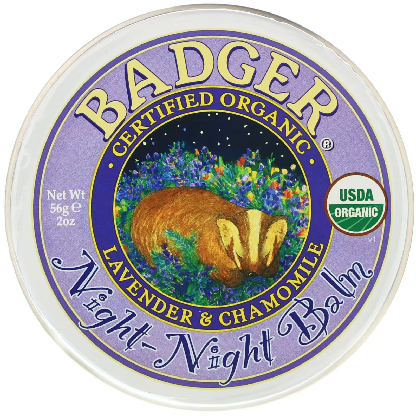 Badger Company, Organic, бальзам ночь-ночь, лаванда и ромашка, 2 унции (56 г) badger company органический бальзам после загара голубая пижма и лаванда 56 г 2 унции