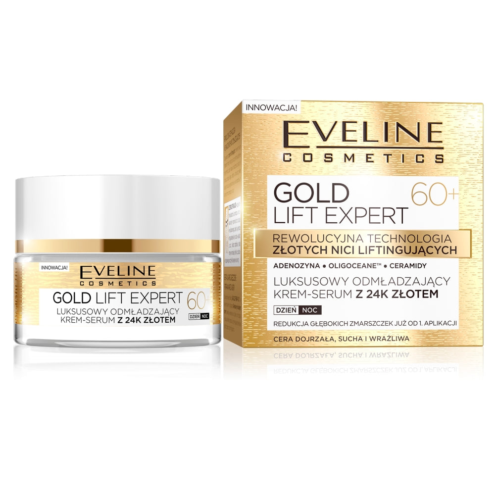 Eveline Cosmetics Gold Lift Expert 60+ роскошная омолаживающая крем-сыворотка с 24-каратным золотом день/ночь 50мл