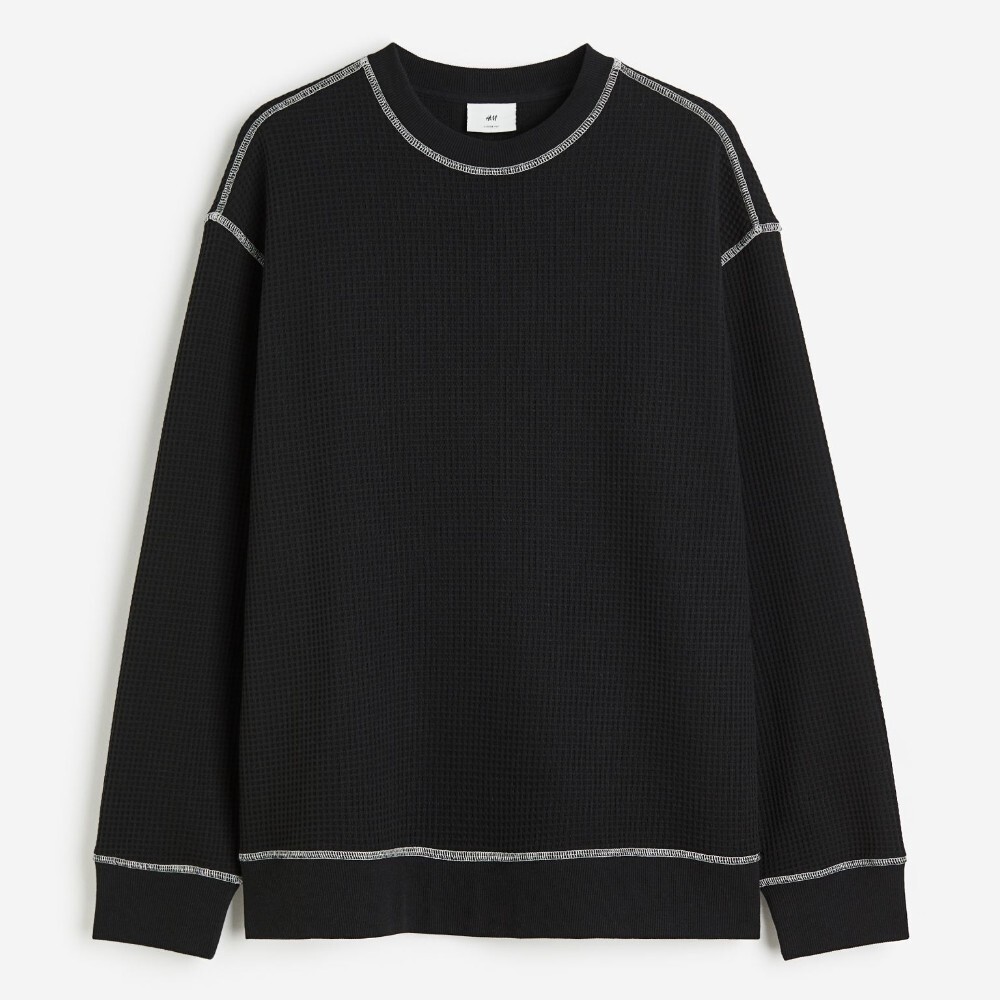

Свитшот H&M Loose Fit Waffled, черный
