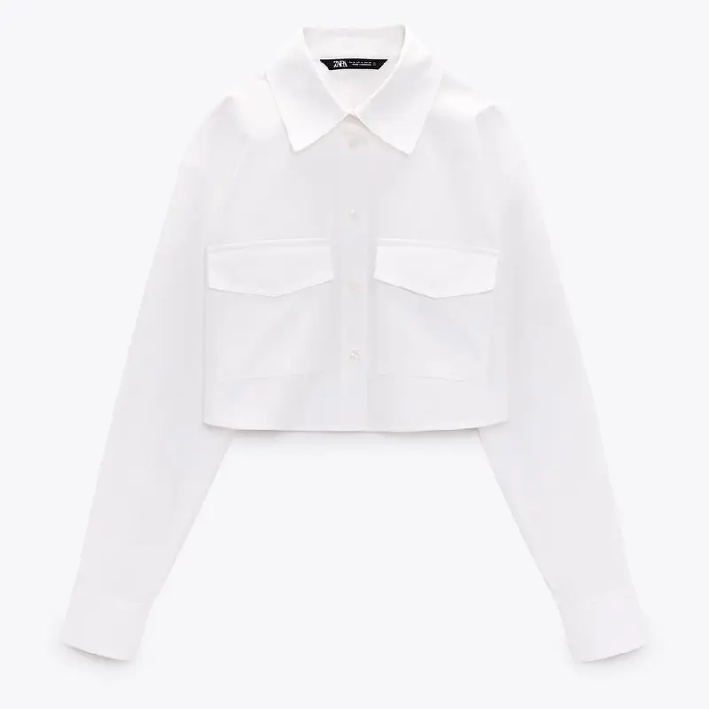 

Рубашка Zara Cropped With Pockets, белый