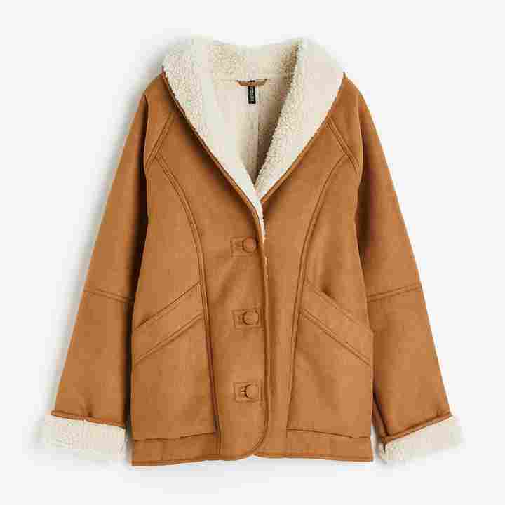 Куртка H&M Teddy-lined, коричневый тедди жакет с воротником h