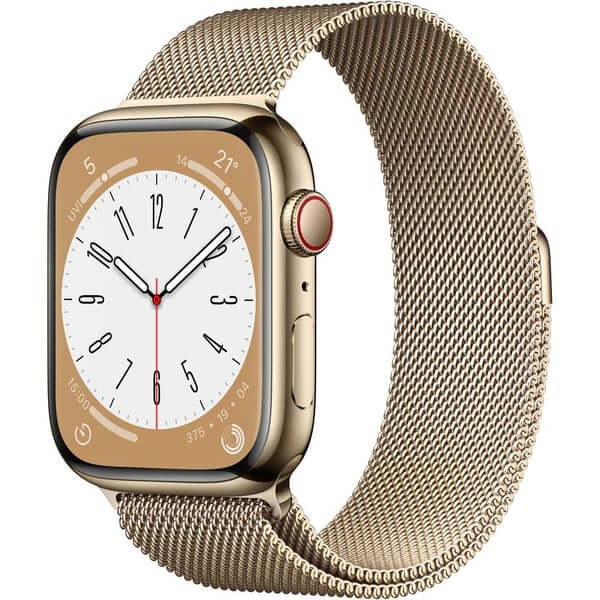 Умные часы Apple Watch Series 8 (GPS+ Cellular), 45 мм, Gold Stainless Steel Case/Gold Milanese Loop - One Size - фото