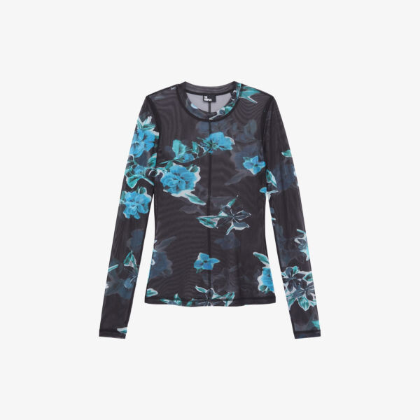 

Топ из эластичной сетки с длинными рукавами и цветочным принтом The Kooples, черный