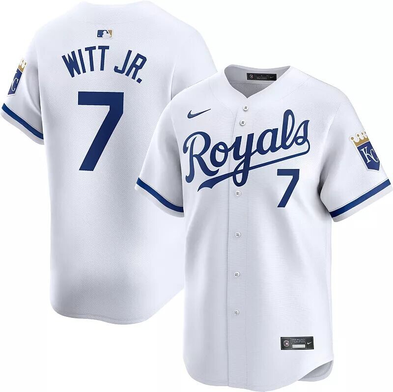 

Мужская футболка Nike Kansas City Royals Bobby Witt Jr. #7 White Limited Vapor