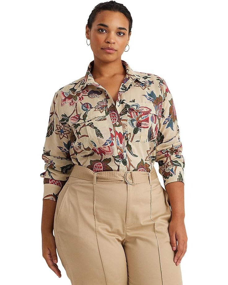 

Рубашка LAUREN Ralph Lauren Plus-Size Floral Cotton Voile Shirt, кремовый