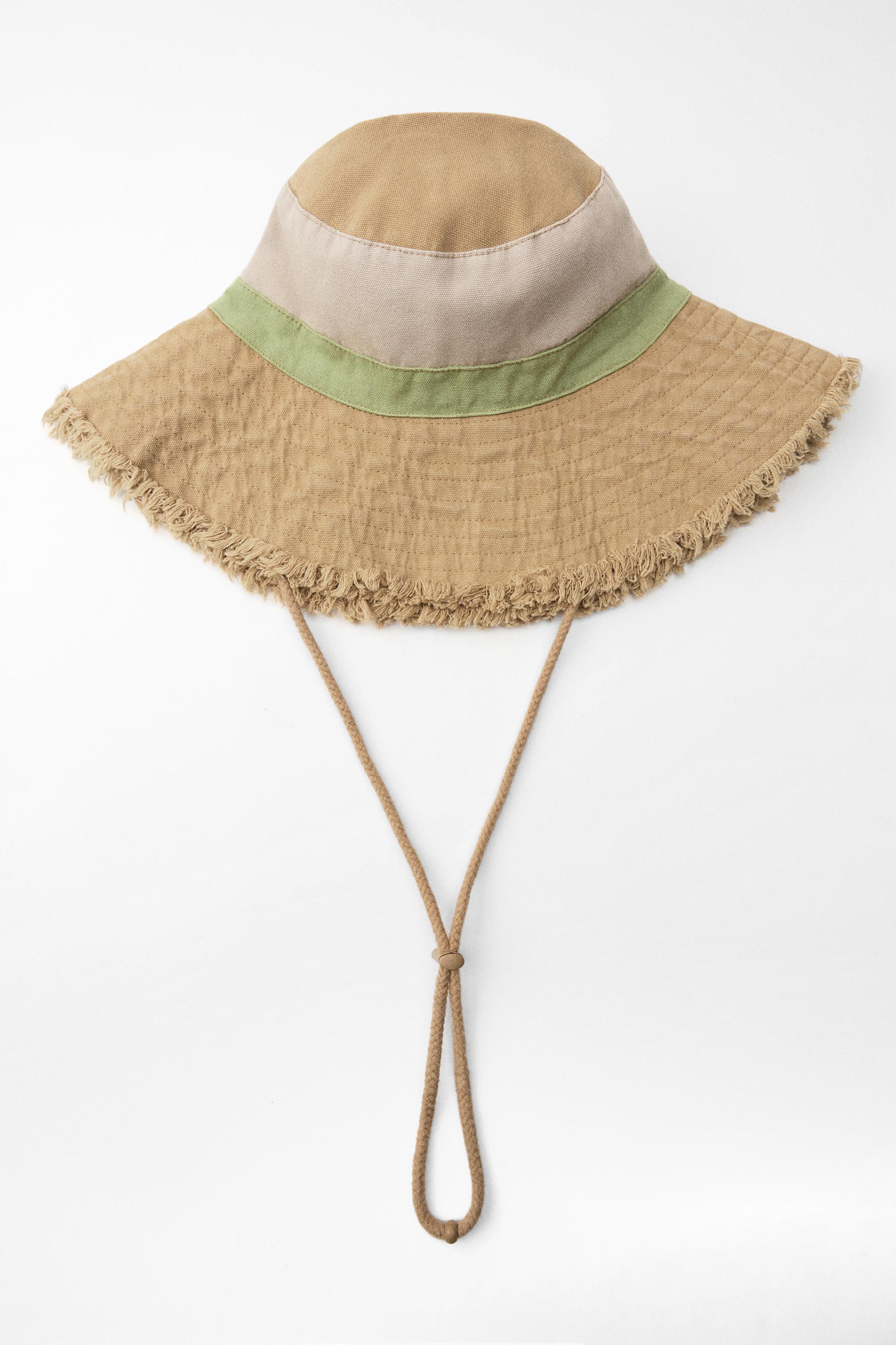 Панама Zara Contrast Fringed Bucket, бежевый панама с мультяшным принтом для мальчиков и девочек шляпа от солнца пляжная шапка лето 2022
