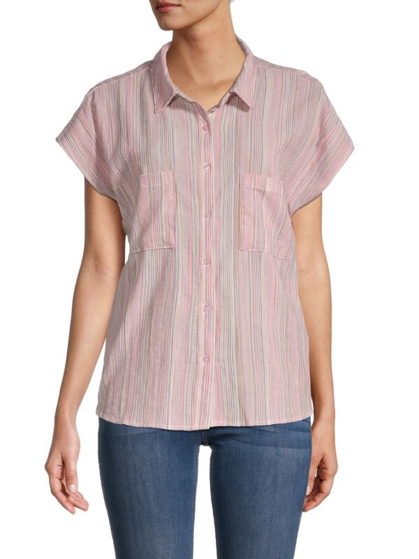 

Рубашка на пуговицах в полоску со сборками Bobeau Pink multi