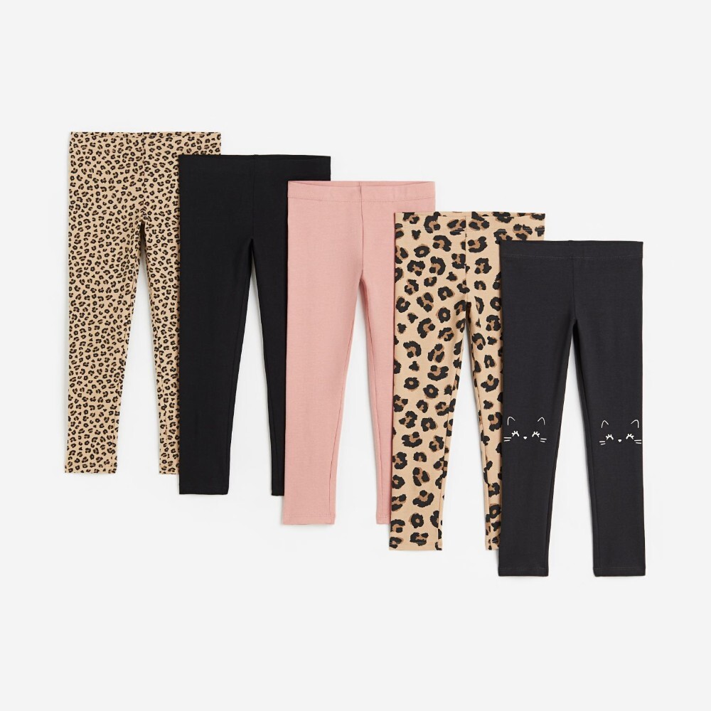 

Леггинсы H&M Kids Cotton Leopard Print, 5 предметов, светло-бежевый