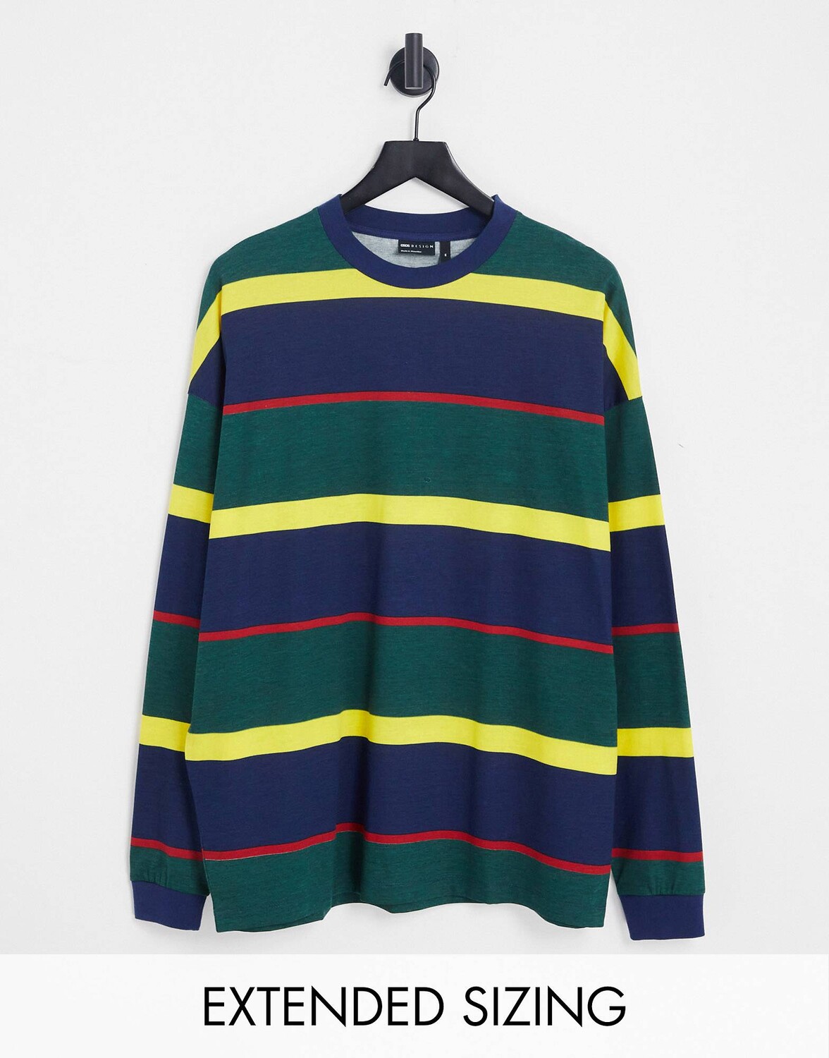 

Темно-синяя полосатая футболка оверсайз с длинными рукавами ASOS DESIGN, Синий