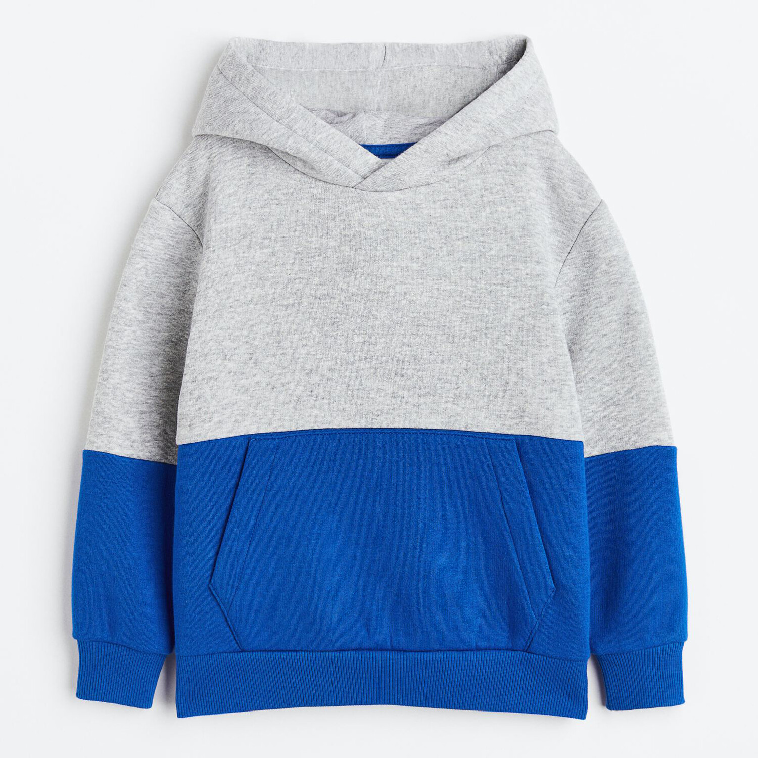 

Толстовка с капюшоном H&M Basics Color-block, cветло-серый меланж/синий