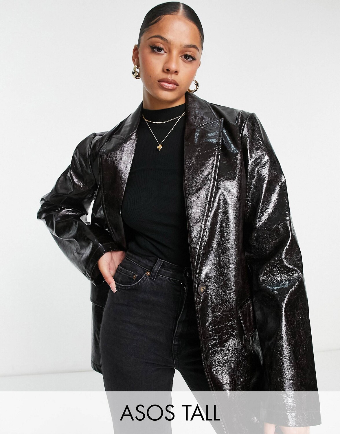 

Шоколадный жакет из жатой искусственной кожи ASOS DESIGN Tall, Коричневый