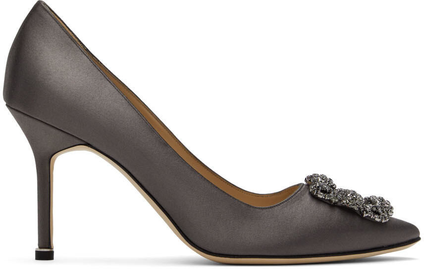 

Серые атласные туфли на каблуке Hangisi Manolo Blahnik