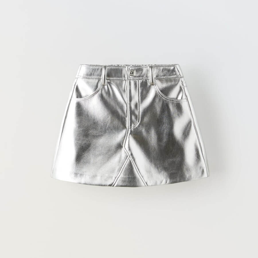 

Юбка для девочки Zara Metallic Leather Effect, серебристый