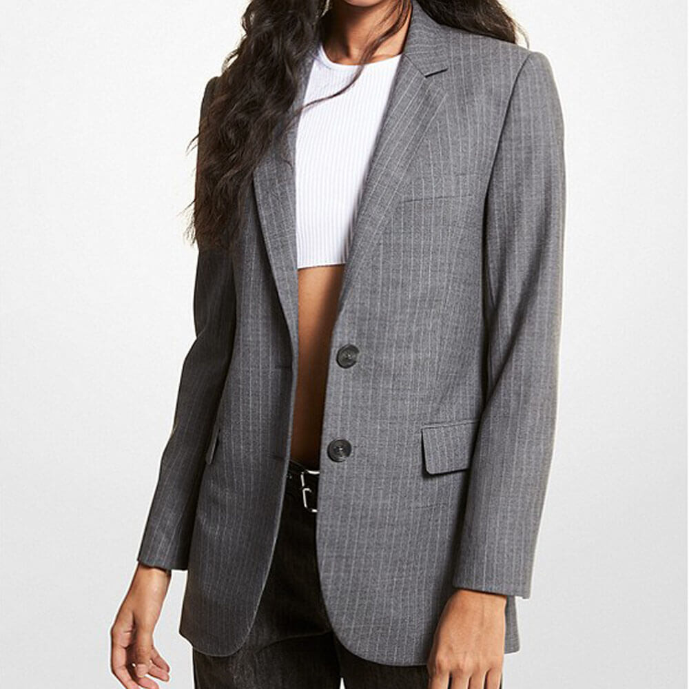 

Блейзер в полоску Michael Michael Kors Stretch Wool Boyfriend, серый