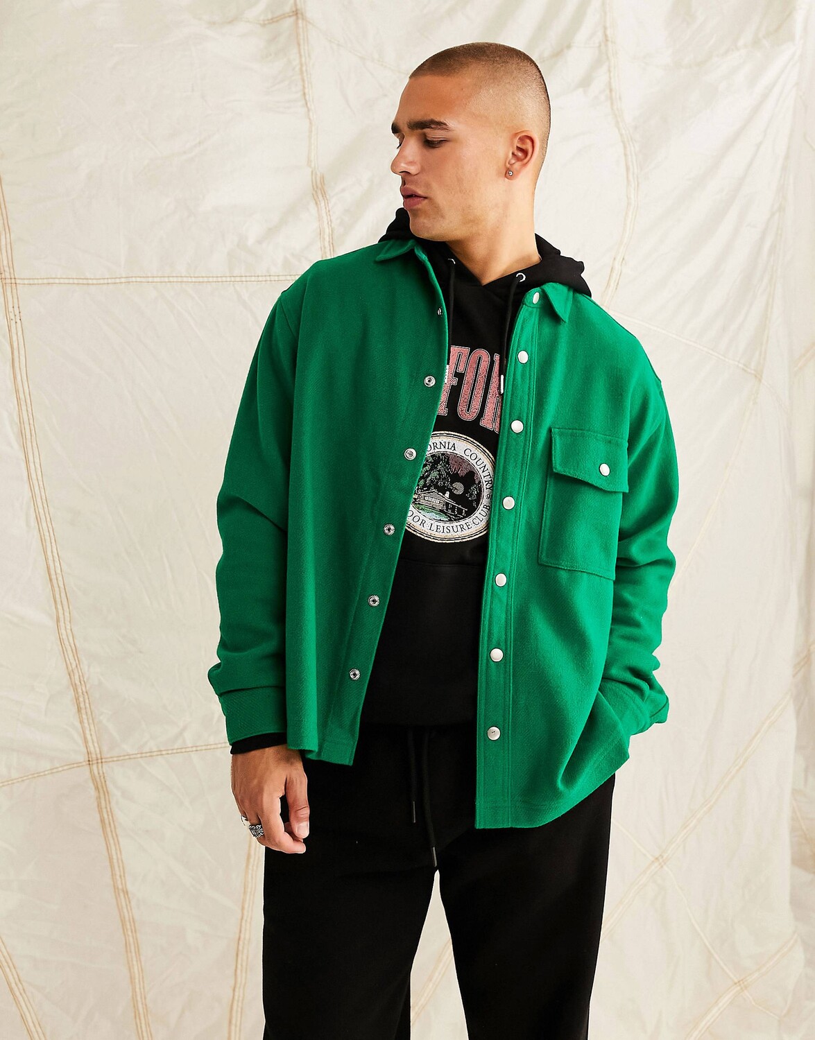 

Ярко-зеленая рубашка свободного кроя из смеси шерсти ASOS DESIGN