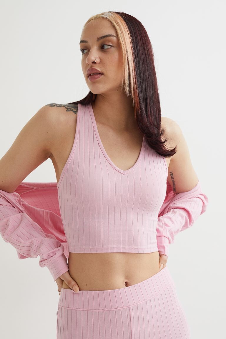 

Короткий топ без рукавов H&M, розовый