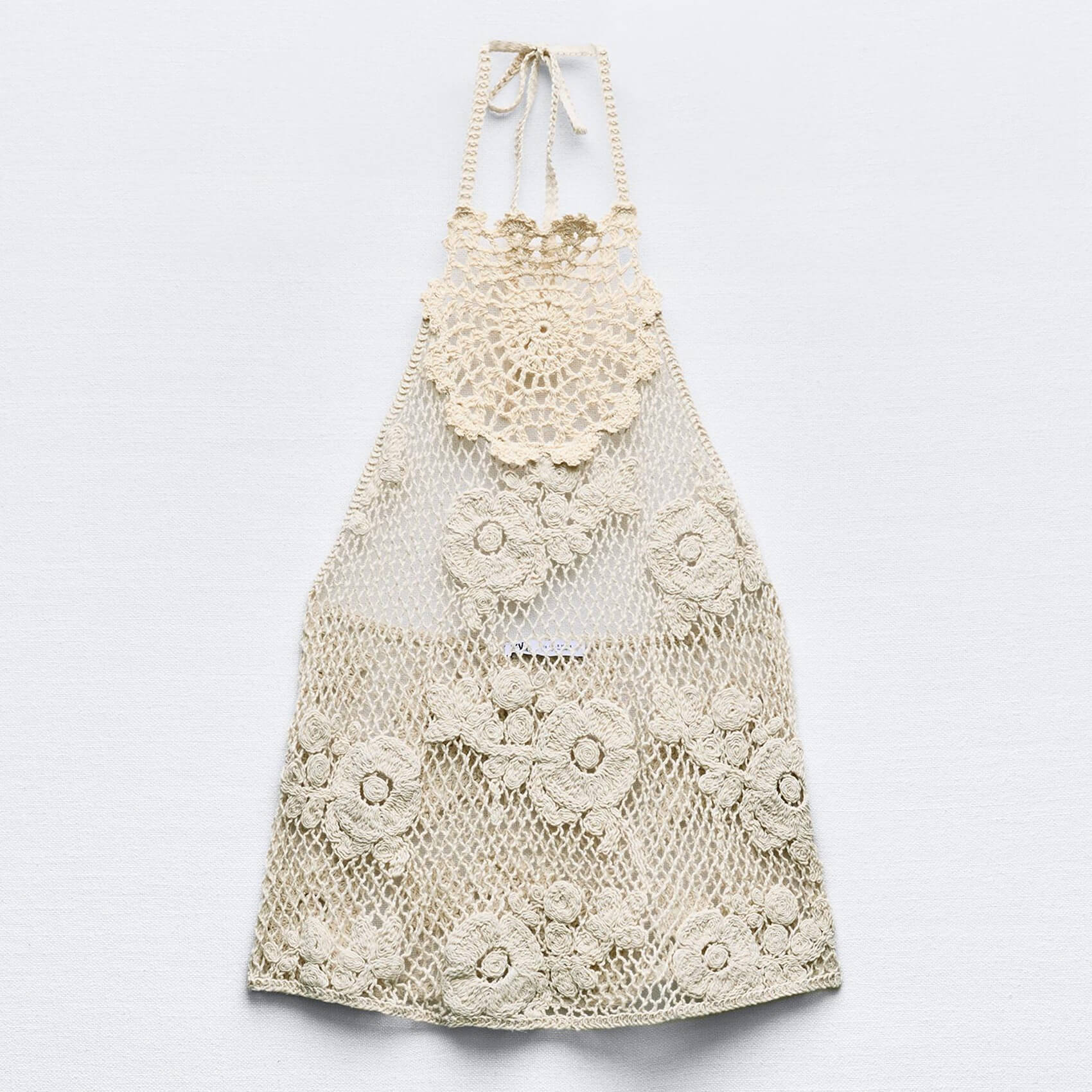 цена Топ Zara Crochet Halter Neck, светло-бежевый