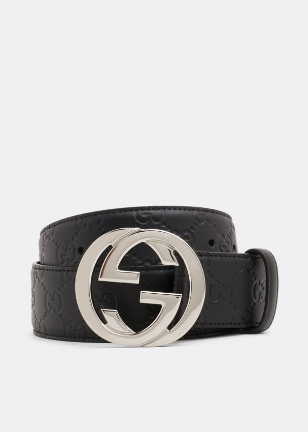 Ремень GUCCI GG Signature leather belt, черный узкий кожаный ремень с переплетением g gucci розовый