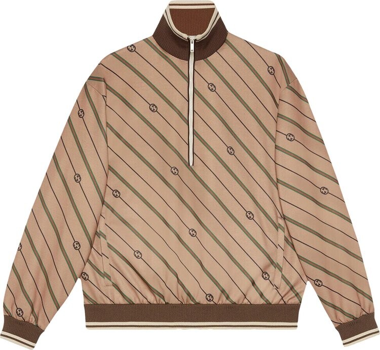 

Куртка Gucci Twill GG Stripe Knit Half Zip Jacket Beige/Brown, бежевый
