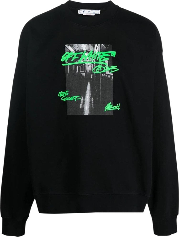 Толстовка Off-White Metro Type Skate Crewneck 'Black/Green', черный - фото