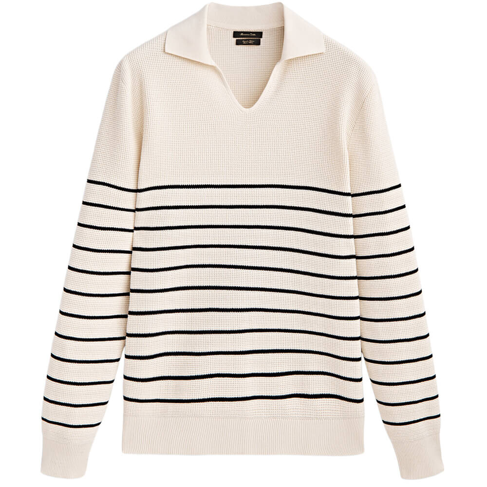 

Поло Massimo Dutti Textured Striped Cotton, кремовый