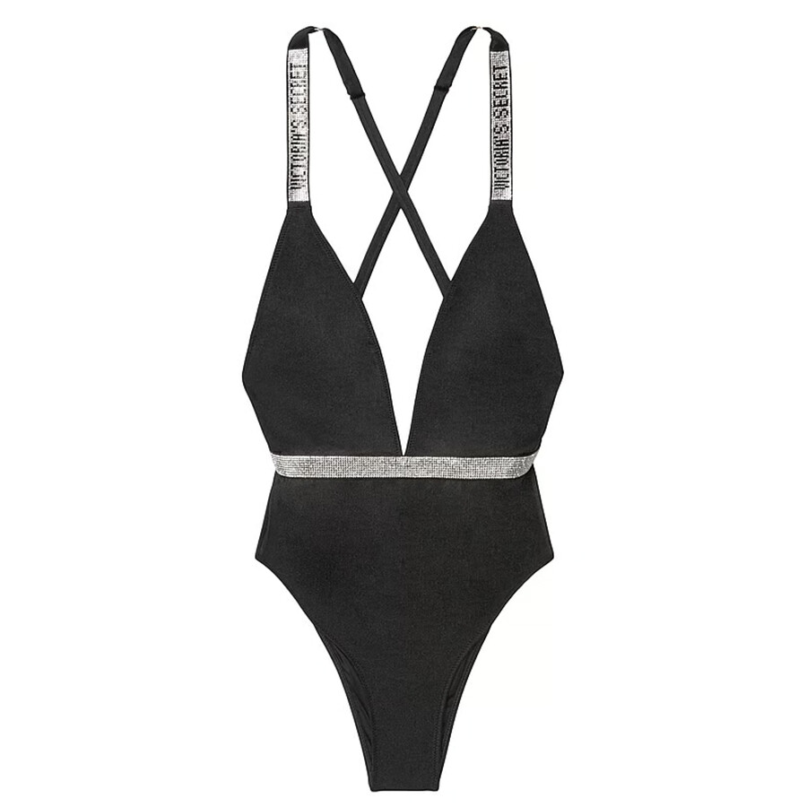 Купальник Victoria's Secret Swim Shine Strap Plunge One-Piece, черный