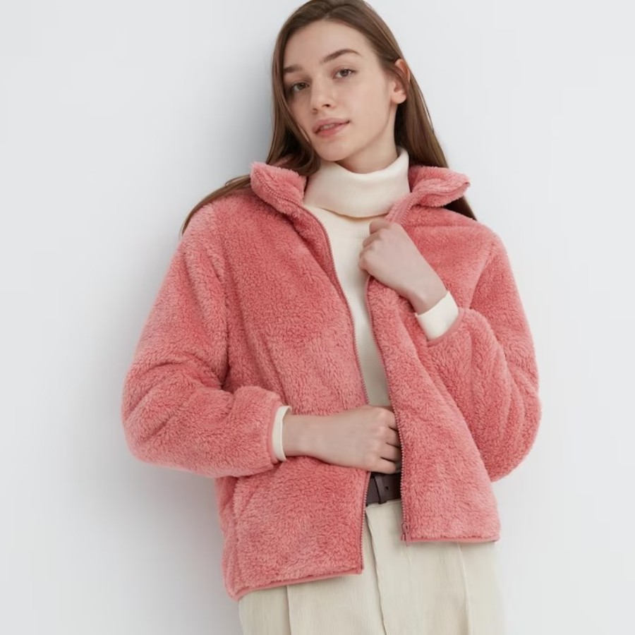 куртка uniqlo fluffy fleece розовый Толстовка Uniqlo Fluffy Fleece Zipped, розовый