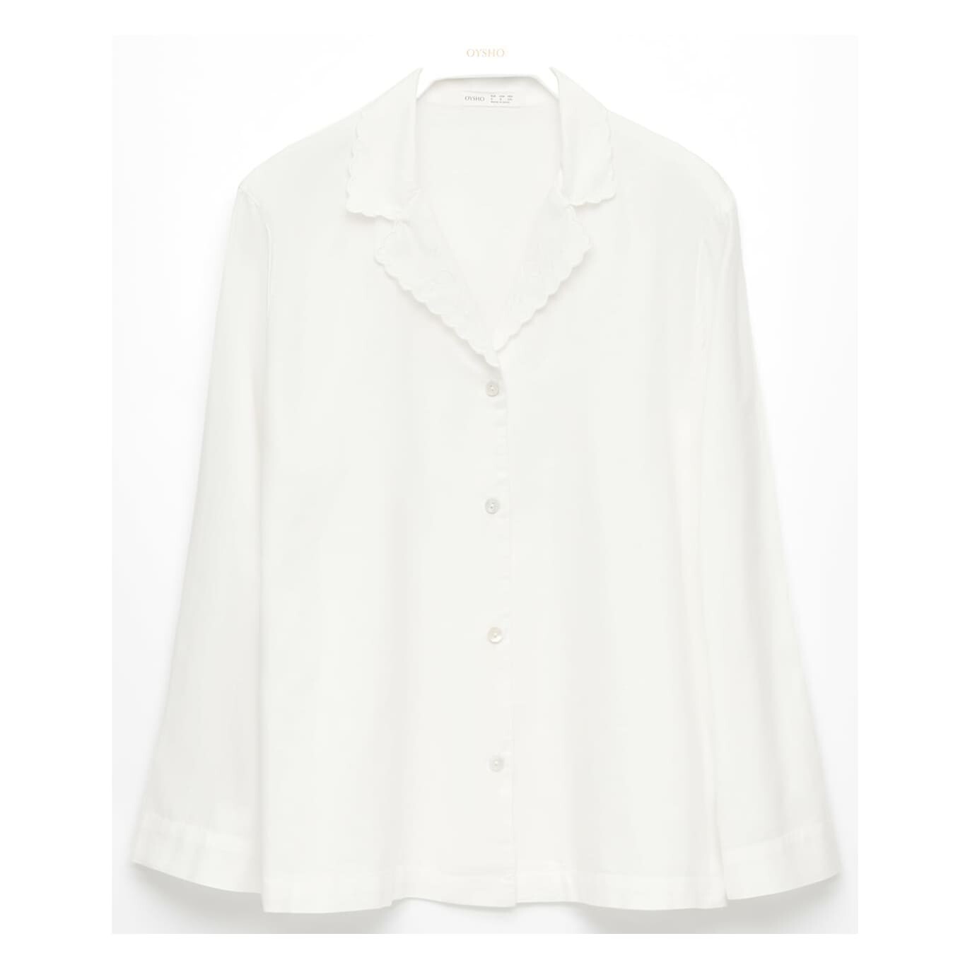 

Рубашка пижамная Oysho Scalloped Trim 100% Cotton, экрю