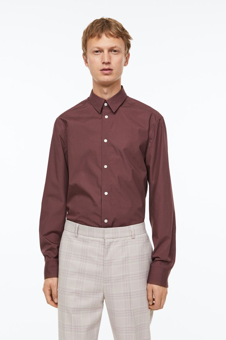 

Хлопковая рубашка классического кроя H&M, темно-красный