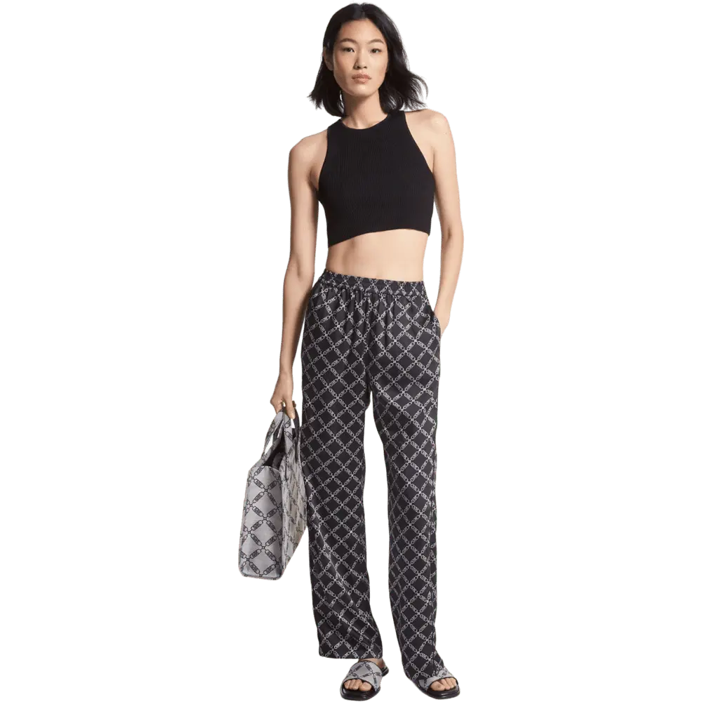 

Брюки Michael Michael Kors Empire Logo Print Satin, черный/светло-серый