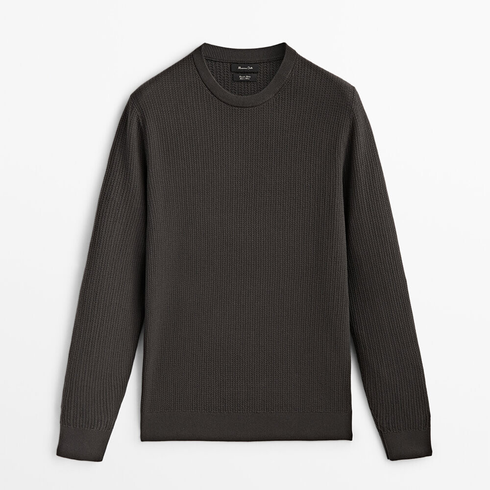 

Свитер Massimo Dutti Textured Knit Crew Neck, антрацитово-серый