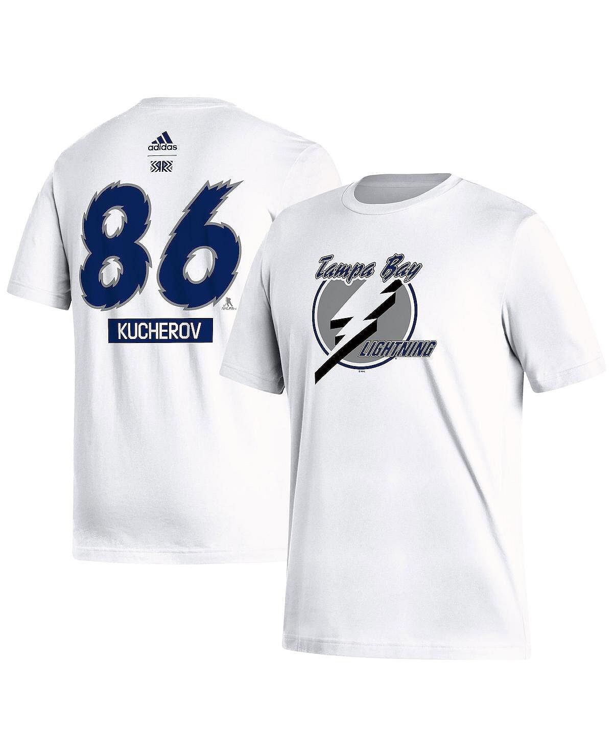 

Мужская футболка nikita kucherov white tampa bay lightning reverse retro 2.0 name and number adidas, белый
