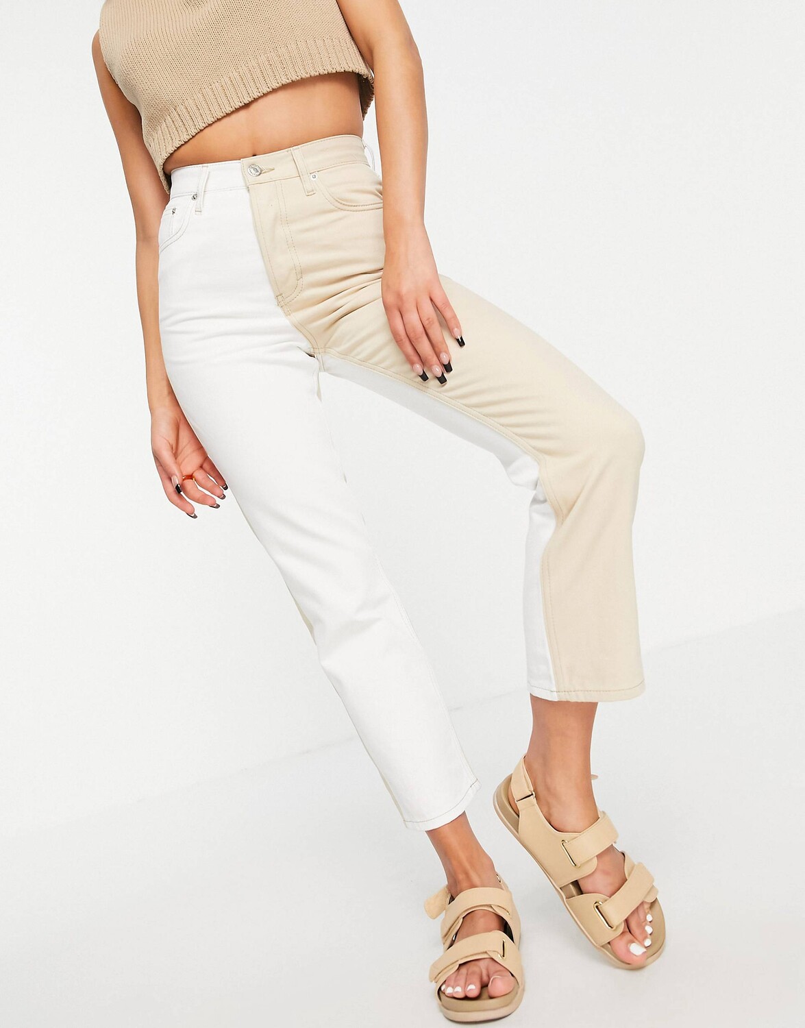 

Песочные джинсы Editor в стиле колор-блок Topshop