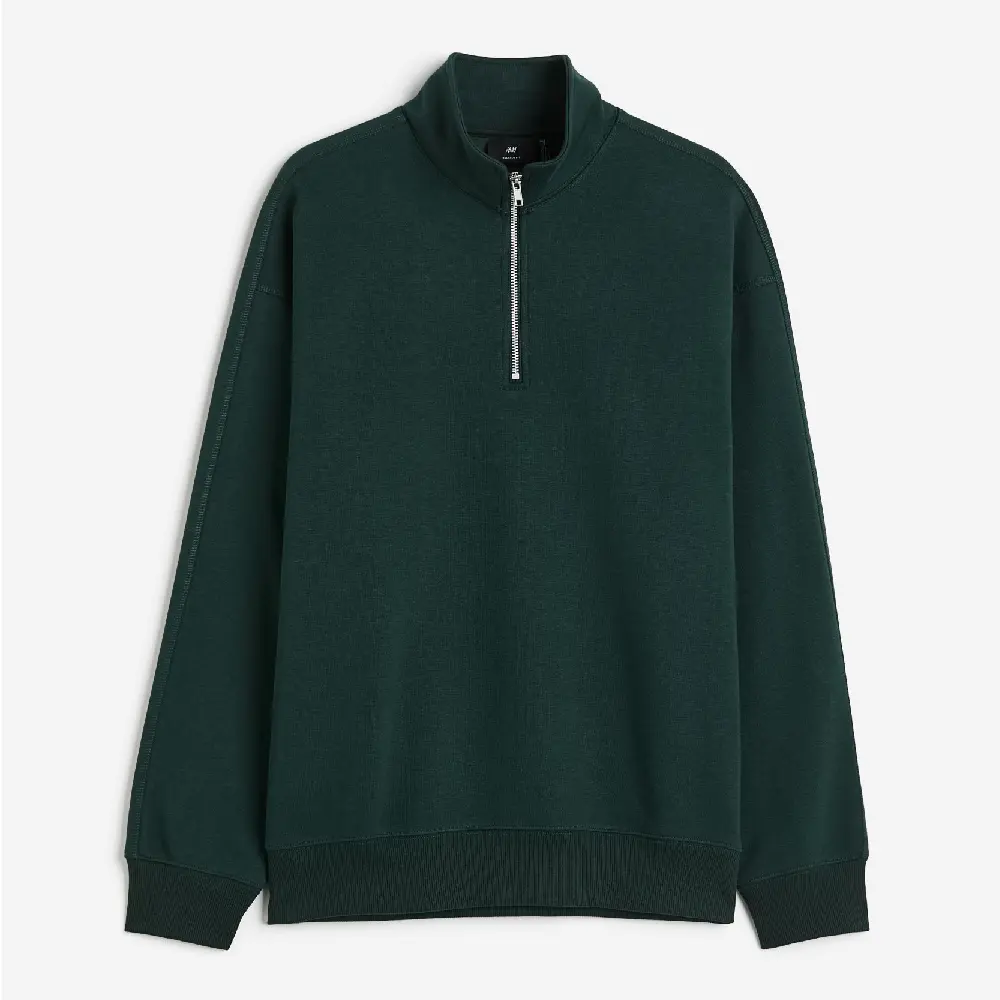 

Свитшот H&M Thermolite Relaxed Fit Half-zip, темно-зеленый