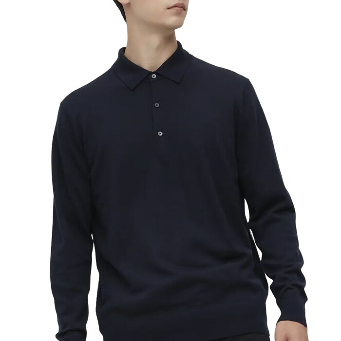 

Рубашка-поло Uniqlo 100% Extra Fine Merino Knit Long Sleeved, темно-синий