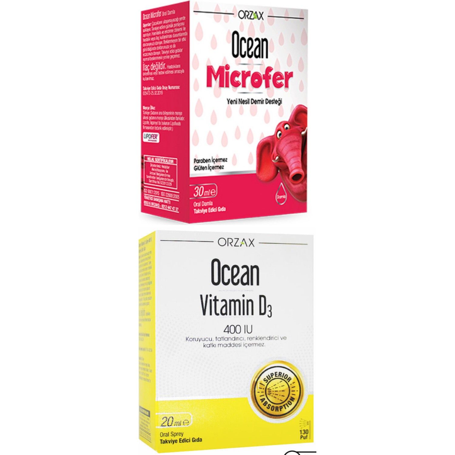 Капли Orzax Ocean Microfer Oral, 30 мл + Витамин D3 Ocean 400 IU, 20 мл пищевая добавка joyspring kids genius drops focus attention 30 мл