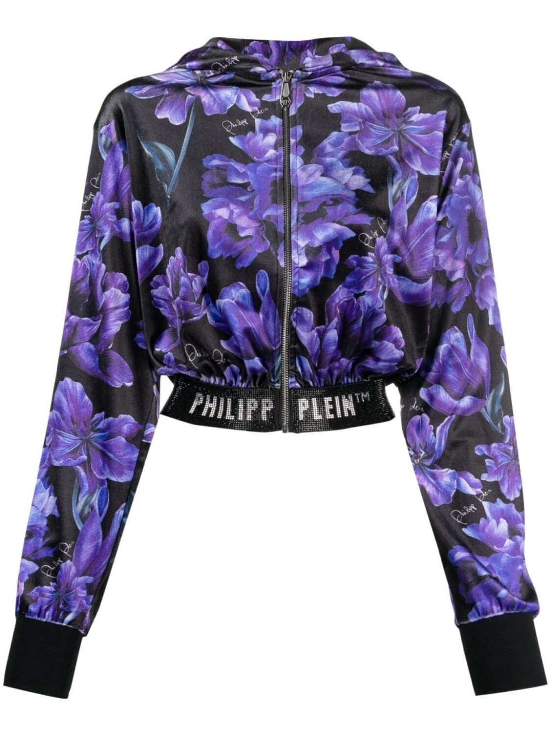 

Укороченное худи с цветочным принтом Philipp Plein, черный