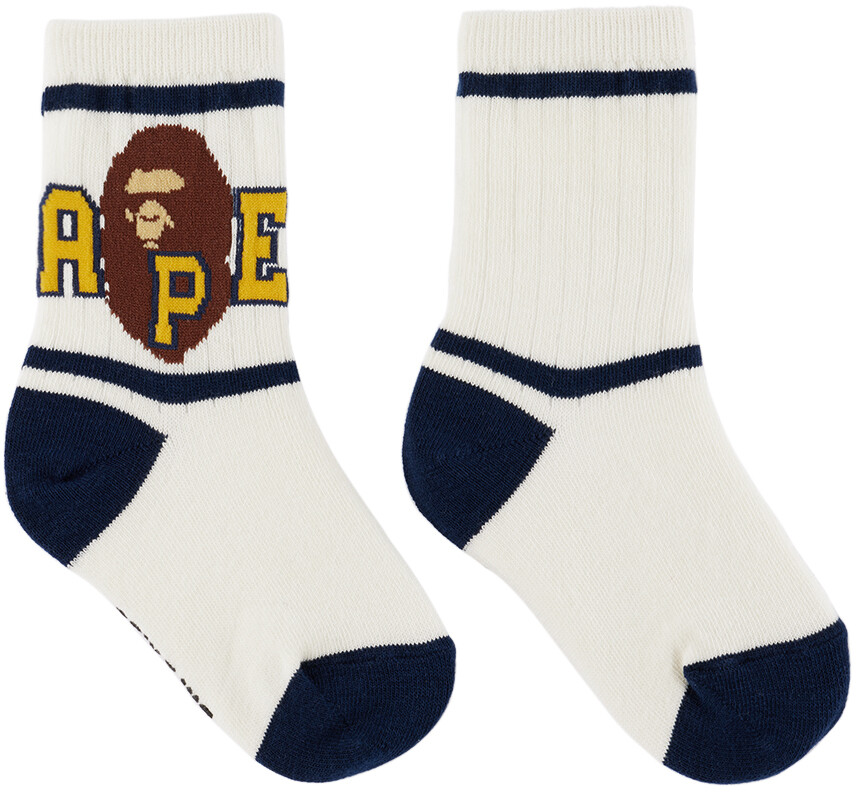 

BAPE Kids Белые полосатые носки с изображением головы обезьяны, Белый