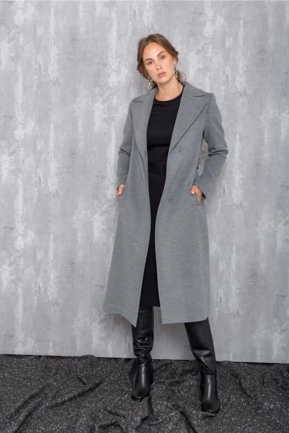 

Пальто средней длины Snap Fasten Belted Серое 3633 Concept., серый