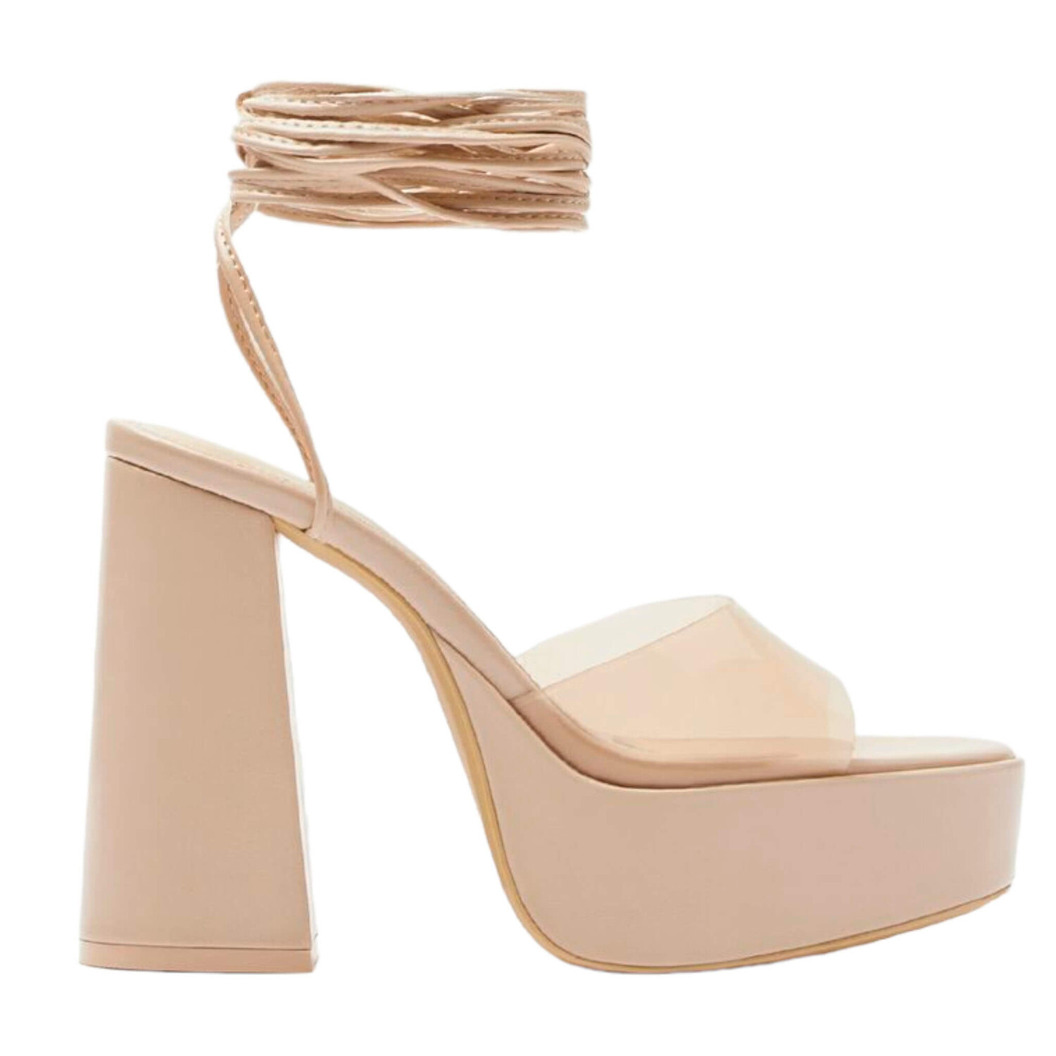 

Сандалии Bershka Vinyl High-heel Platform, бежевый