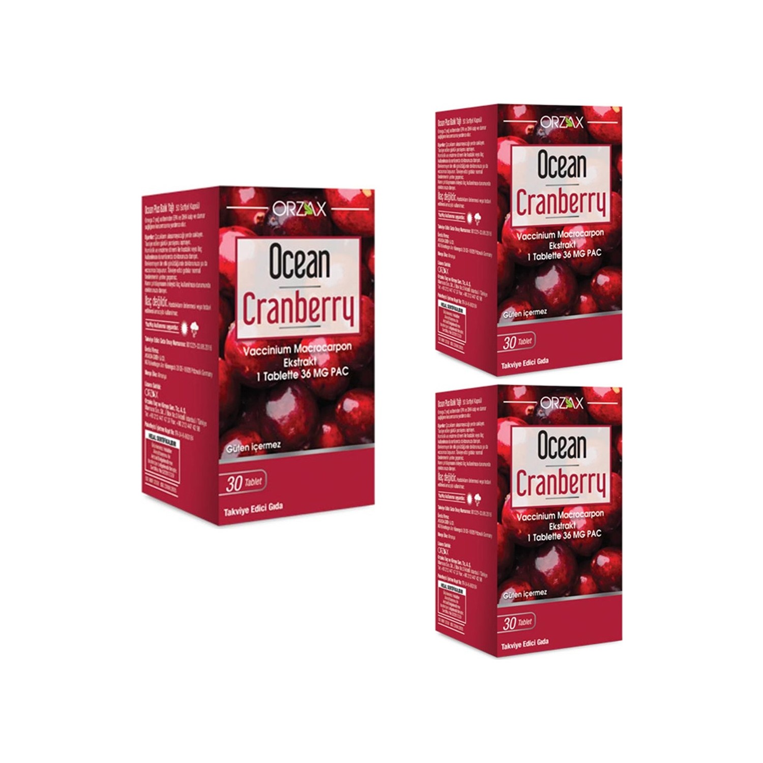 Пищевая добавка Orzax Ocean Cranberry, 3 упаковки по 30 таблеток