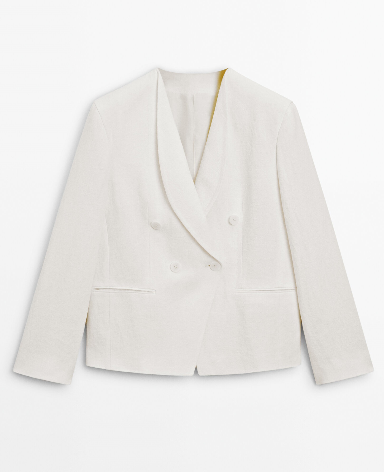 Пиджак Massimo Dutti Double-breasted Linen Suit With Flap Detail, белый пиджак zara suit with seersucker detail светло серый