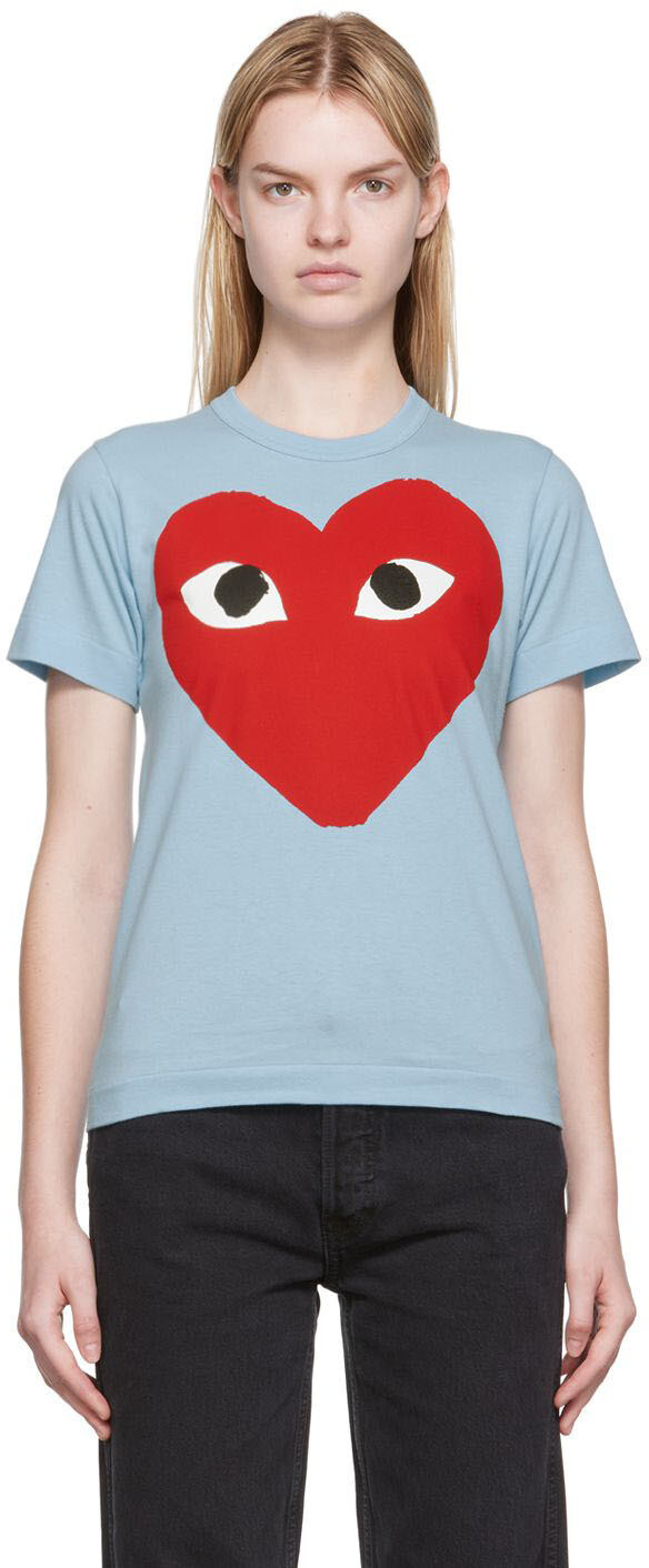 

Синяя футболка с большим сердцем Comme des Garçons Play, Синий