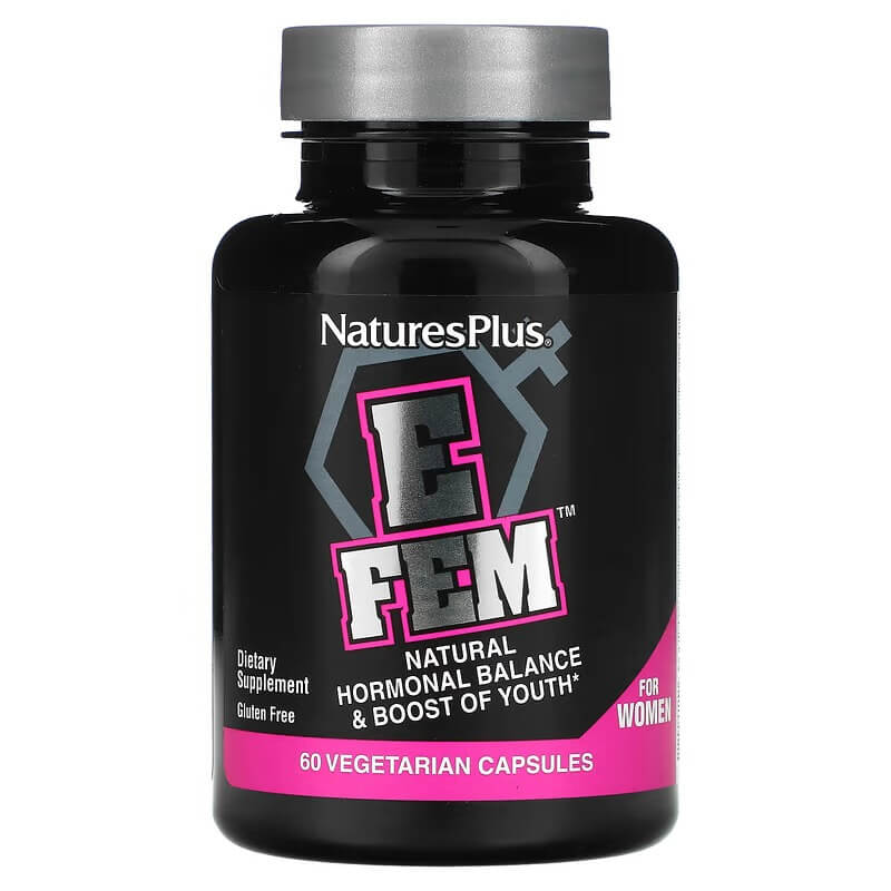 E Fem для женщин NaturesPlus гормональный баланс и заряд молодости, 60 вегетарианских капсул