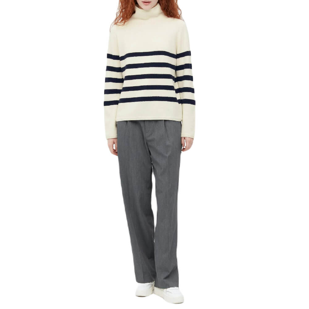 

Джемпер Uniqlo 3D Knit Seamless Lambswool Blend Striped High Neck, бежевый/темно-синий