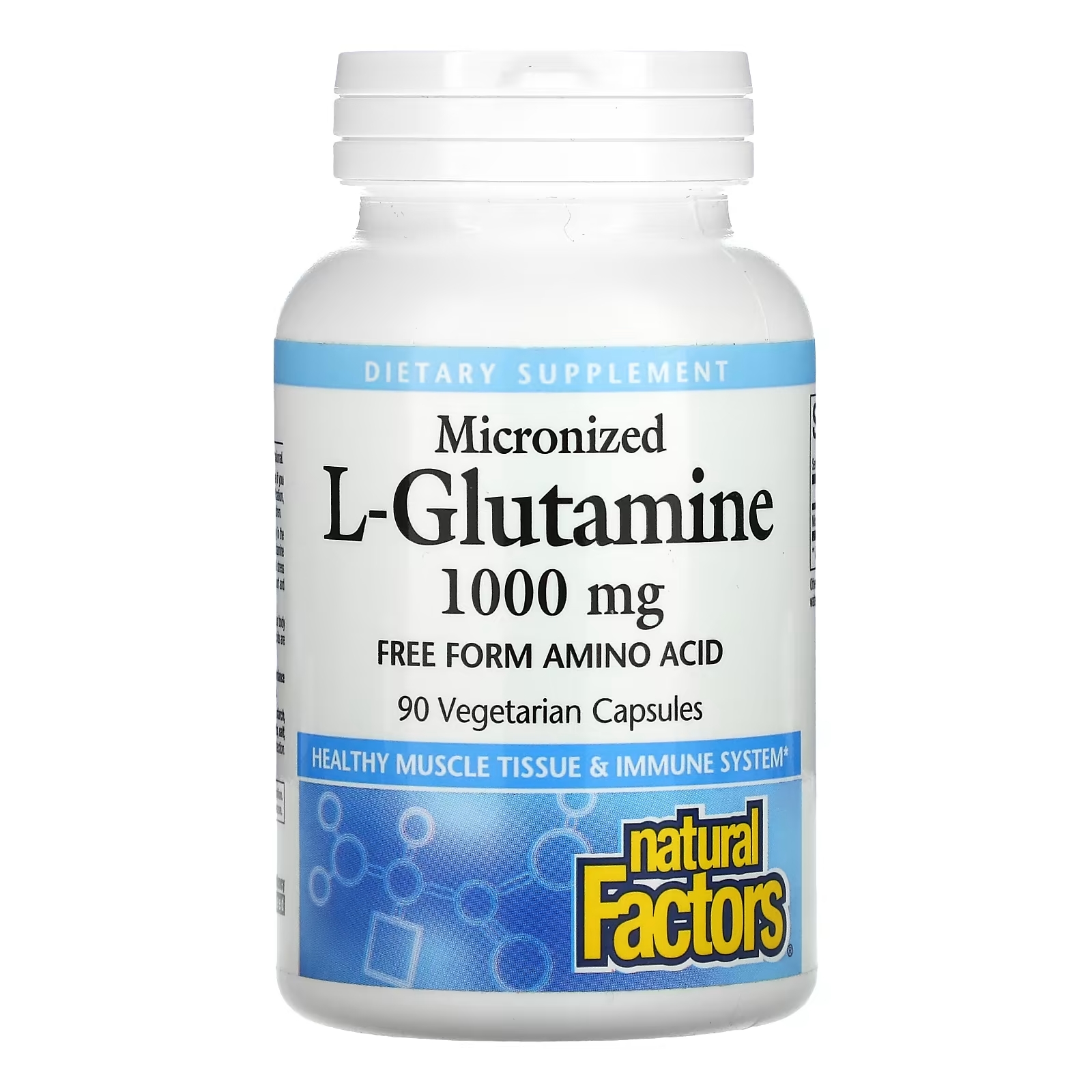 Natural Factors Микронизированный L-глютамин 1000 мг, 90 вегетарианских капсул